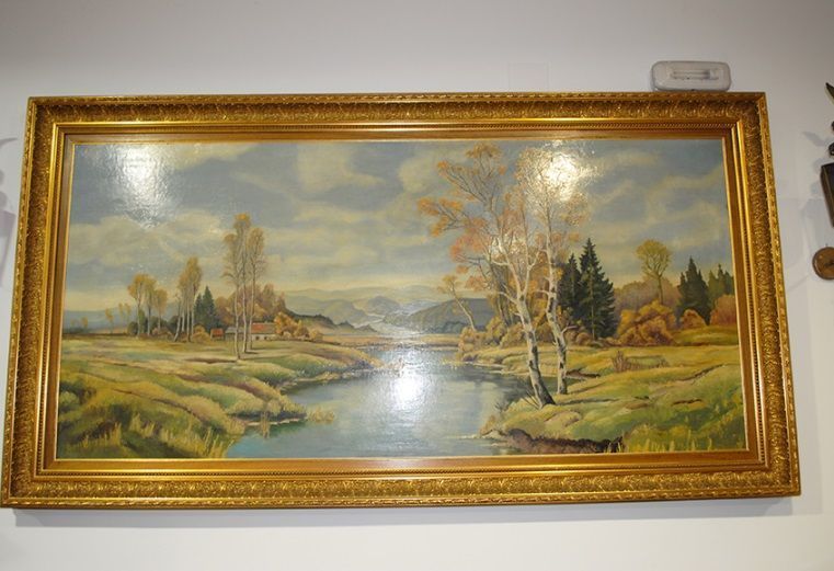 Pintura en tabla con marco dorado - Imagen 3